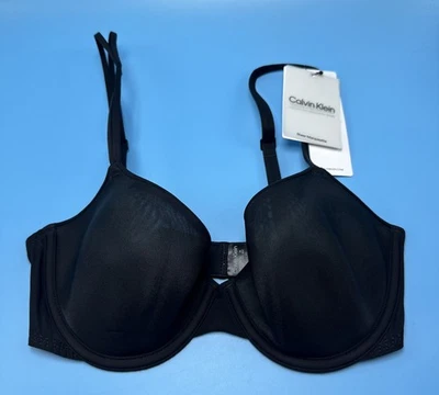 Calvin Klein Womens Sheer Marquisette Light-weight Black Bra QF6068 32C - Image 1 of 4