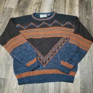 Vintage Alvin Josef Sweater Mens Large Geometric Pullover Knit Retro 80s - Picture 1 of 9