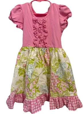 Vestido Eleanor Rosa Verde Floral Cuadros Volantes Rhonda Talla 5-6 Foto 1 de 4