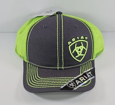 Sombrero de camionero Ariat de malla con cierre a presión gris verde lima logotipo de alta visibilidad para hombre Foto 1 de 4