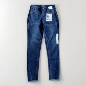 NWT Arizona Girls Sz 14 High Rise Dark Blue Raw Hem Jegging W/ Iron On Patch - Picture 1 of 7