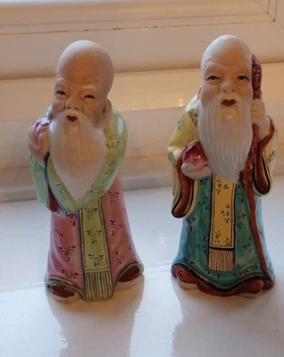 2 x Chinese Vintage Porcelain Figurines, Sages,  Shou God, Hand Painted - Image 1 of 4
