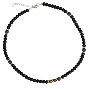 Collana da Uomo in Acciaio con Perline Nere e Ambra Artificiale - Imagen 1 de 3