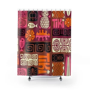 Tiki Exotic Duschvorhänge für Badezimmerdekoration, Bunt Rosa, Magenta, Orange - Bild 1 von 6