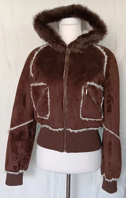 Chaqueta de bombardero Bebe marrón imitación gamuza piel de conejo ribete bolsillos talla grande Foto 1 de 4