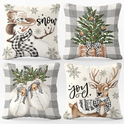 4 Pack 18x18 Inch Christmas Decorative Throw Pillow Covers for Couch Sofa Home - Image 1 of 4