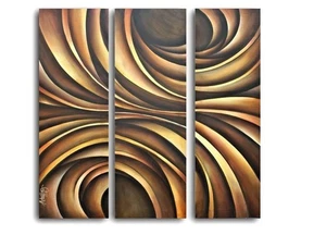 gran movimiento abstracto tono tierra 3 piezas pintura original Mix Lang arte decoración - Imagen 1 de 8