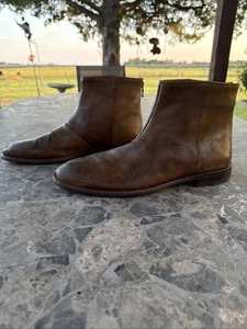 Hombres JOHN VARVATOS Marrón Cuero Cepillado Botines Cremallera 10 M - Imagen 1 de 8