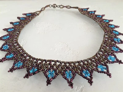 Collar Gargantilla Czech Bead 17" ENCAJE Bronce, Púrpura, Azul Foto 1 de 2