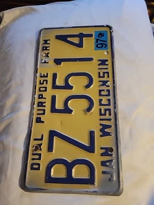 Vtg 1988 WISCONSIN License Plate DUAL PURPOSE FARM BZ 5514  - Picture 1 of 2