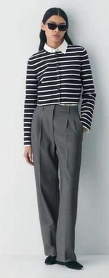 Cárdigan Babaton Aritzia Mujer Grande Negro Rayas Manga Larga Pesado Recortado Nuevo con Etiquetas Foto 1 de 4