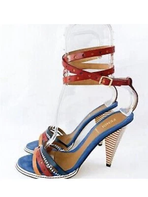 Sandalia Fendi multicolor de cuero con tiras al tobillo talla 38,5 diseñador Foto 1 de 4