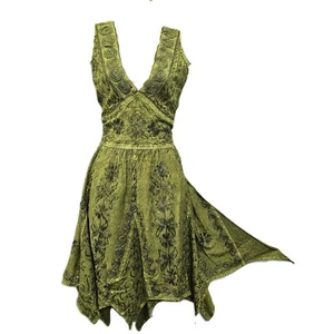 Handkerchief Hem Short Dress Pixie Embroidered Lace Neckline One Size 12 14 16 - Picture 1 of 10