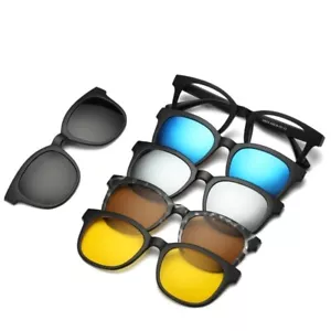 Magnetic Spectacle Rx Glasses Frame With 5+1 Pieces Polarized Sunglasses Clip-on - Picture 1 of 24