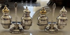2 Pairs Vintage Tiffany Co Sterling Silver Individual Salt Pepper Shakers Stand - Picture 1 of 12