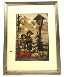 Vintage Hummel Picture in Vintage Frame of 2 Kids & Lambs Signed at bottom. - Picture 1 of 3