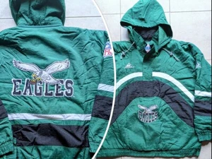 Philadelphia Eagles 90s APEX puffer 1/2 pullover jacket L kelly blk NFL Pro vtg - Picture 1 of 6