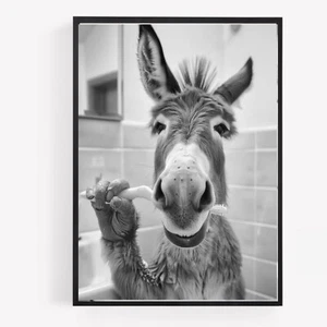 Funny bathroom donkey brushing teeth Print Picture Poster Unframe A4 - Picture 1 of 1