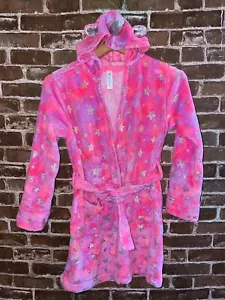 JUSTICE GIRLS 12 BATA UNICORNIO POLAR FELPA BATA DE BAÑO ESTRELLAS CON CAPUCHA MANGA LARGA - Imagen 1 de 4