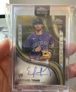 2023 Topps Chrome Black Ezequiel Tovar Super Futures Gold RC Auto 41/50 Rockies - Picture 1 of 2