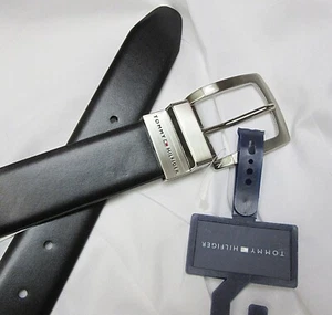 TOMMY HILFIGER Mens Leather Belt Size 42-44 Twist Reversible Heavy Duty Buckle - Picture 1 of 3