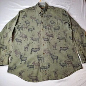 VTG Woolrich Elk Deer All Over Print Cotton Flannel Button Up Shirt Mens L 24x33 - Picture 1 of 18