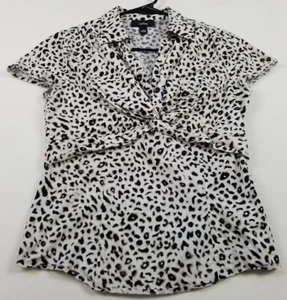 Alfani Blouse Women’s 10 Multicolor Leopard Print Twisted Short Sleeves Stretch - Picture 1 of 10