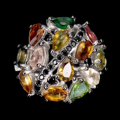 925 Anello Argento Sterling Pera Tormalina Spinello Naturale Gemma Misura 8 - Immagine 1 di 4