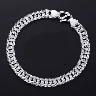 1PC Pure 999 Fine Silver Chain Men Women 10mm Curb Link Bracelet 42g/8.2inch - Image 1 of 4