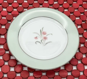Noritake REGINA Bread Butter Dessert Plate Mint Green Pink flower Silver Rim MCM - Picture 1 of 6