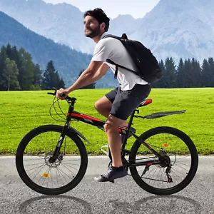 Bicicleta de montaña plegable de 26 pulgadas freno de disco mecánico de 21 velocidades bicicleta de montaña DE - Imagen 1 de 22