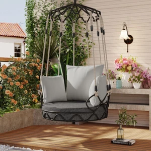 Hanging Porch Swing Chair – Gray UV Resistant Cushion for Patio/Balcony - Picture 1 of 11