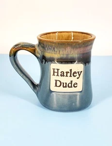 Handmade Pottery, "Harley Dude" Large Coffee Mug 16Oz. Blue, Brown Drip Glaze - Picture 1 of 8