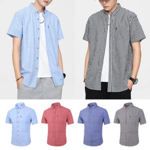 Camicia Da Uomo A Maniche Corte A Quadri A Righe Top Estivi Da Lavoro Da ☆ - Foto 1 di 30