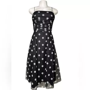 Vintage 90s Jessica Howard Petite Black Polka Dot Dress 4P Y2K Prom Pin-Up Party - Picture 1 of 11