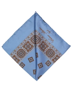 Cesare Attolini Einstecktuch in Brillantblau mit braunem geometrischem Muster - Picture 1 of 1