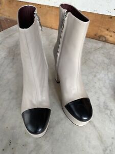 Franko Sarto Valeria Grey Retro Block Platform Heels Black Toe Women’s Size 8.5