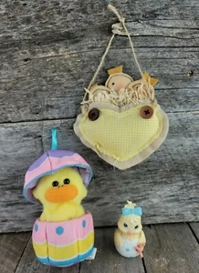 Easter Chick Plush Hanging Decor Ceramic Figure Egg heart hanging SET of 3 - Picture 1 of 12