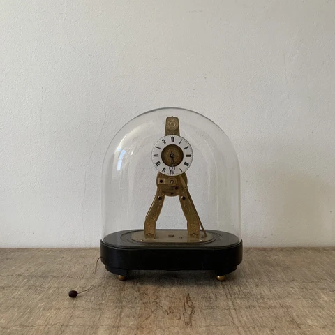 Antique Pierret Ms Honorables French Miniature Skeleton Clock Glass Dome 1860 Cover