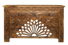 BOHO Rustic Console Table Brown Sofa Accent Table Floral Carved wood Hall Table