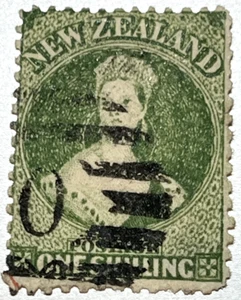 NEW ZEALAND POSTAGE STAMP SG79 1/- DEEP GREEN LARGE STAR W/M FINE USED - Picture 1 of 2