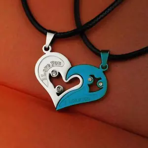 His & Hers I Love You Herz Edelstahl Anhänger Paare Halskette (2 Stück) Set - Bild 1 von 2