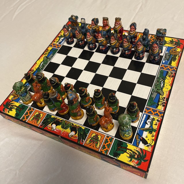 SAC American Revolutionary War Chess Set Ivory&Red With Wooden Board UK  made.