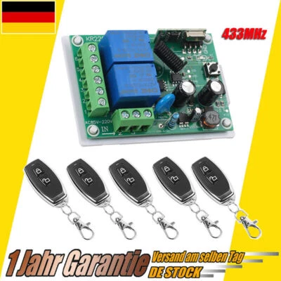 20V 2CH 433Mhz Funk Empfänger Relais Schalter Garagentor mit 5X Fernbedienung - Bild 1 von 4