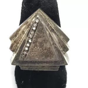 Vintage USA Sterling Silver & CZ Accents Bold Triangle Design Ring sz 6 - Picture 1 of 13