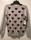 Forever 21 Girls Pullover Grey Burgundy Hearts Crew Neck Sweater Size 13/14