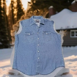 Wrangler Extra Long Tails Western Vest Mens 17x36 Pearl Snap Denim Preshrunk - Picture 1 of 21