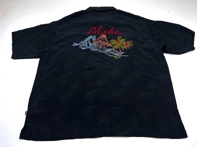 BC Ethic Men's XXL Silk Hawaiian Embroidered Aloha Volcano Ocean Wave Shirt - Image 1 of 4