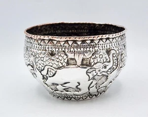 Indische versilberte Repousse Kupferschale 19. JAGDSZENEN um 1890 - Bild 1 von 8