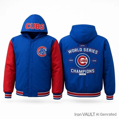 Chicago Cubs Reversible Jacket Blue/Red Embroidered Logos Hooded MLB 2XL - Image 1 of 4